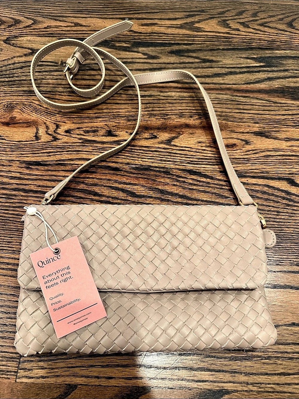 Quince Marina Convertible Clutch Woven Crossbody Bag in Beige NWT